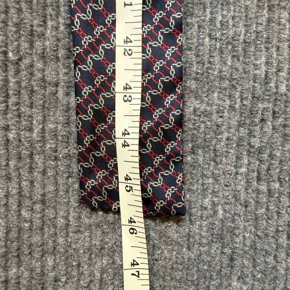 Vintage Bloomsbury Mens Silk Bow Tie Navy Red White Chain Link Made Italy